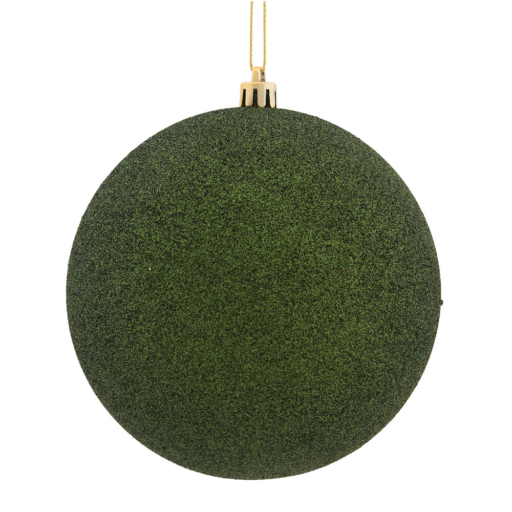 2.4 in. Moss Green Glitter Treated Ball Christmas Ornament with Drilled & Wired Cap  24 per Bag