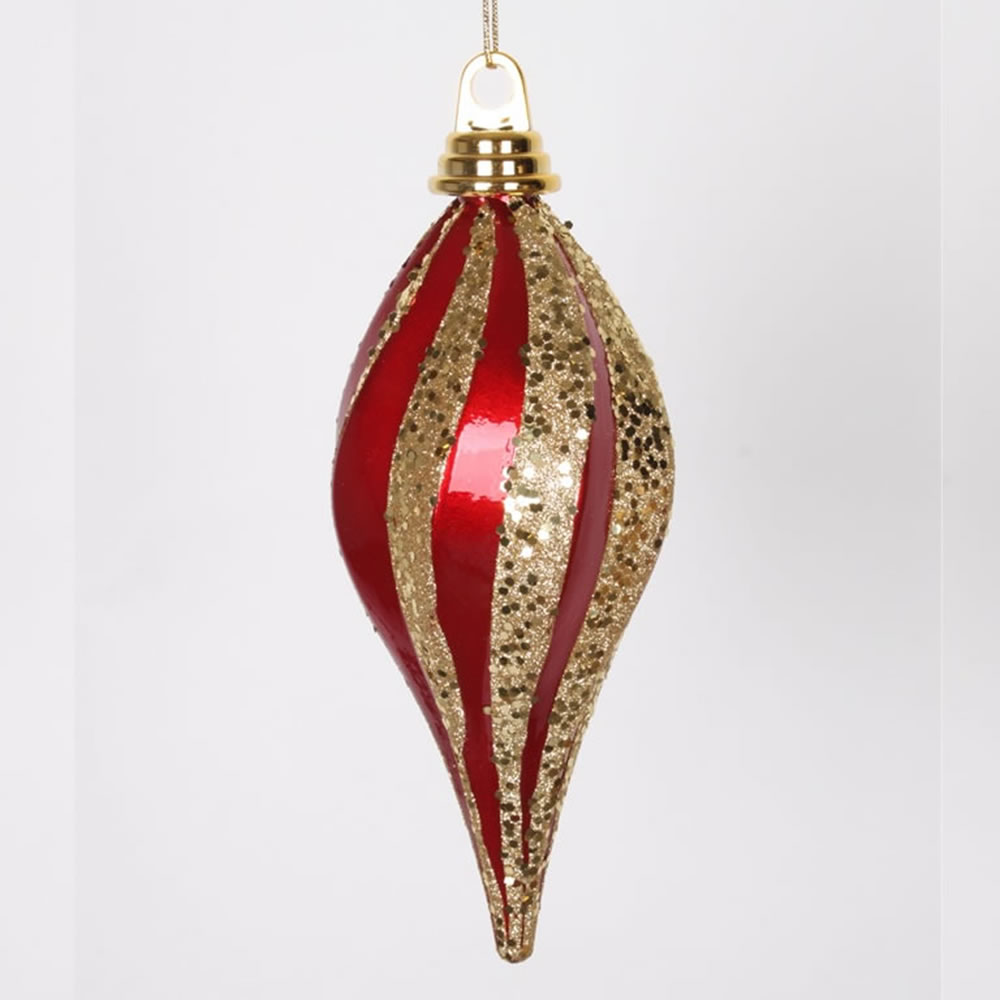 8 in. Red-Gold Candy Glitter Swirl Drop Christmas Ornament