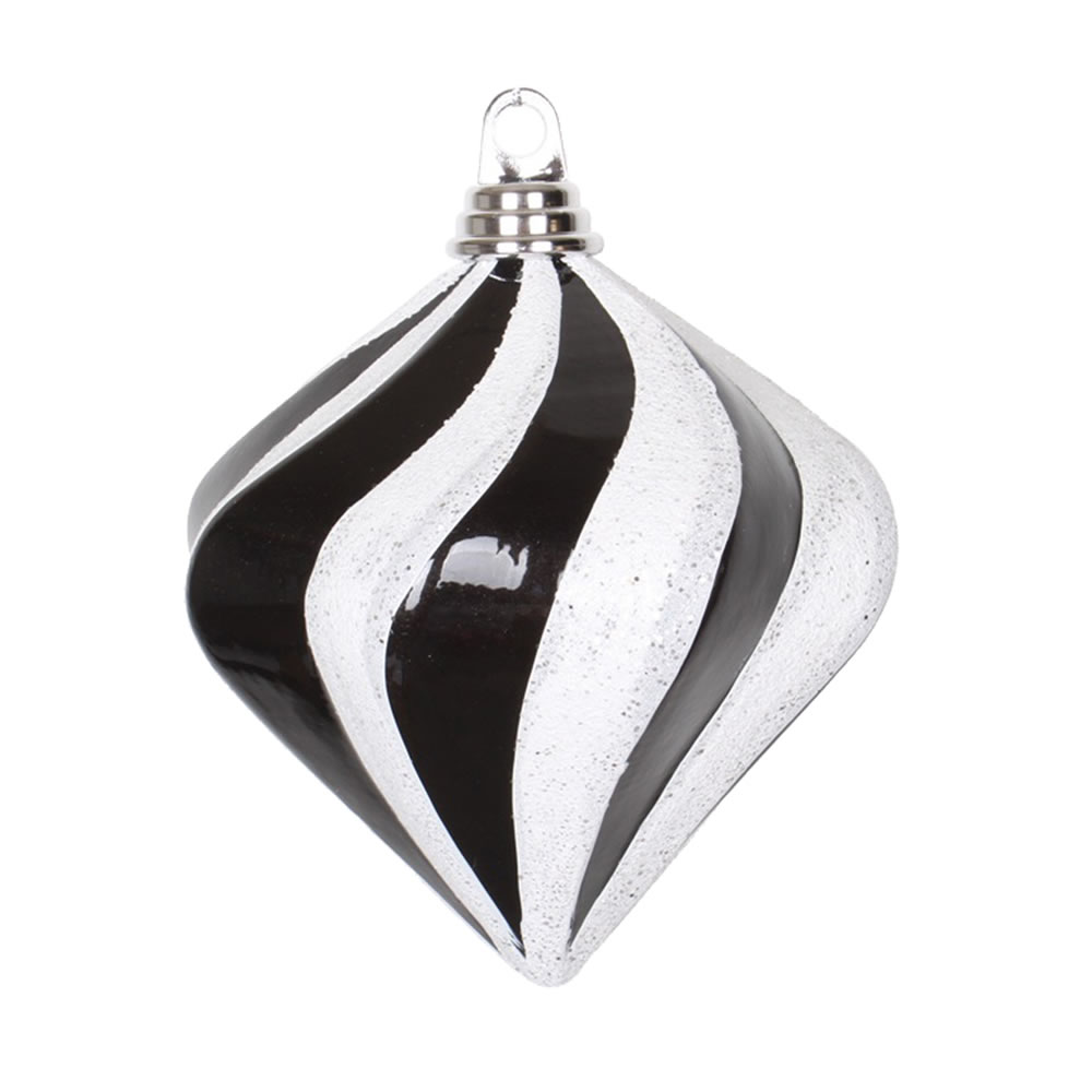 6 in. Black & White Candy & Glitter Swirl Diamond Christmas Ornament