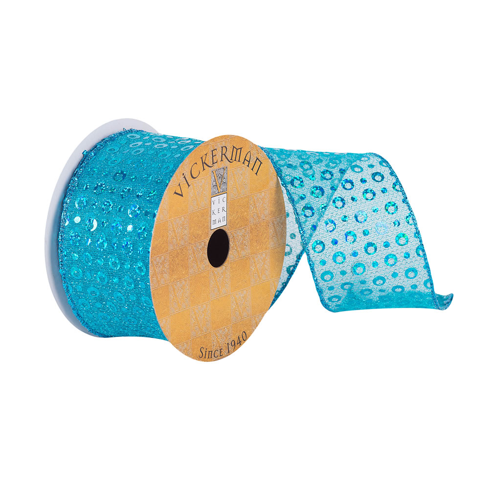 2.5 in. x 10 Yards Semi Sheer Blue Sequin Ribbon