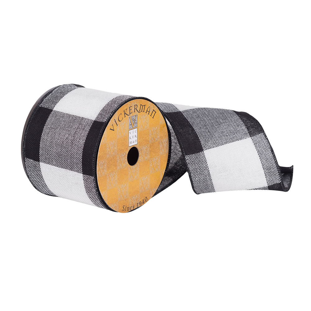 4 in. x 10 Yards Black & White Soft Plaid Ribbon