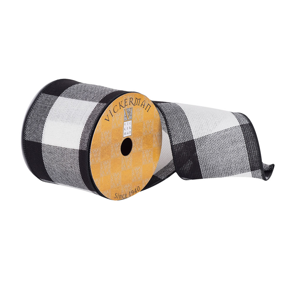 4 in. x 10 Yards Black & White Plaid Ribbon