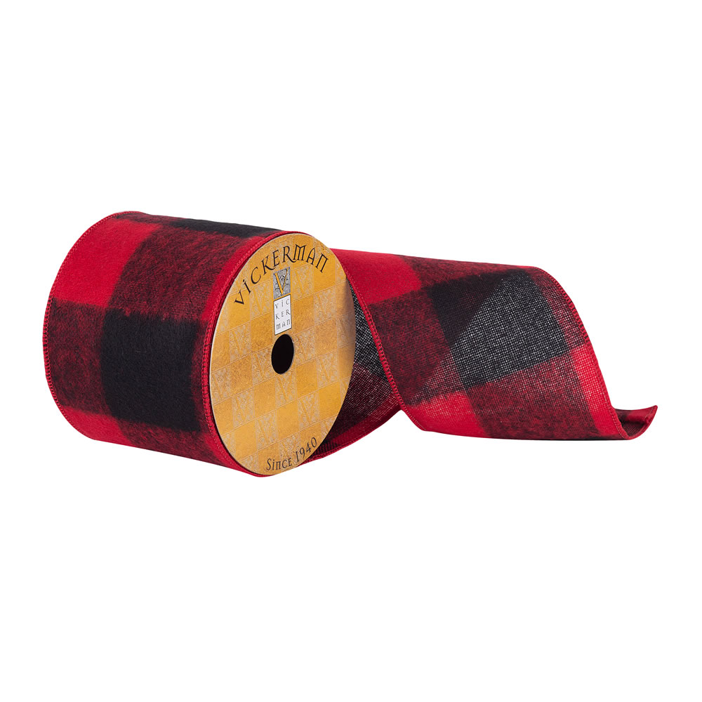 Q181165 4 in. x 10 Yards Red & Black Soft Plaid Ribbon