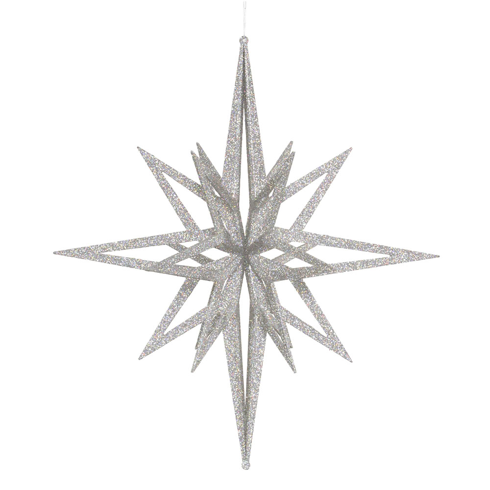 24 in. Silver Iridescent 3D Glitter Star Christmas Ornament