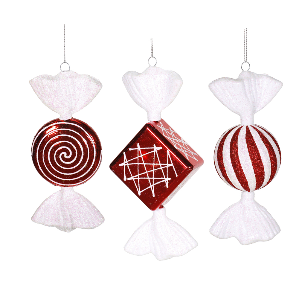 M110910 8 in. Red & White Shiny Peppermint Candy Christmas Ornament  2 per Box