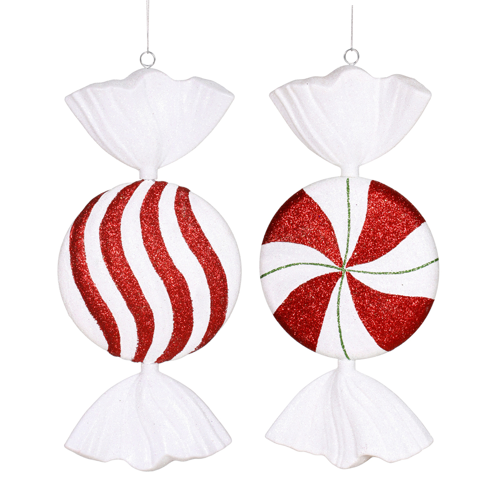 13 in. Red  White & Green Flat Peppermint Candy Christmas Ornament  2 per Box