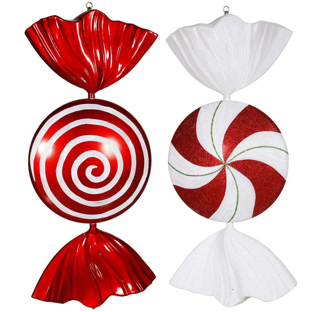 18 in. Red  White & Green Flat Peppermint Candy Christmas Ornament  2 per Bag