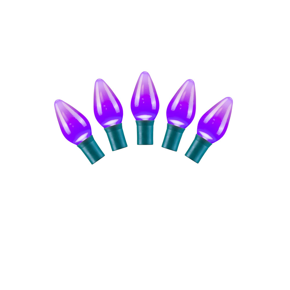 25 Light Purple Ceramic C7 LED Light on Green Wire with 8 in. Spacing & 16 ft. Christmas Light Strand