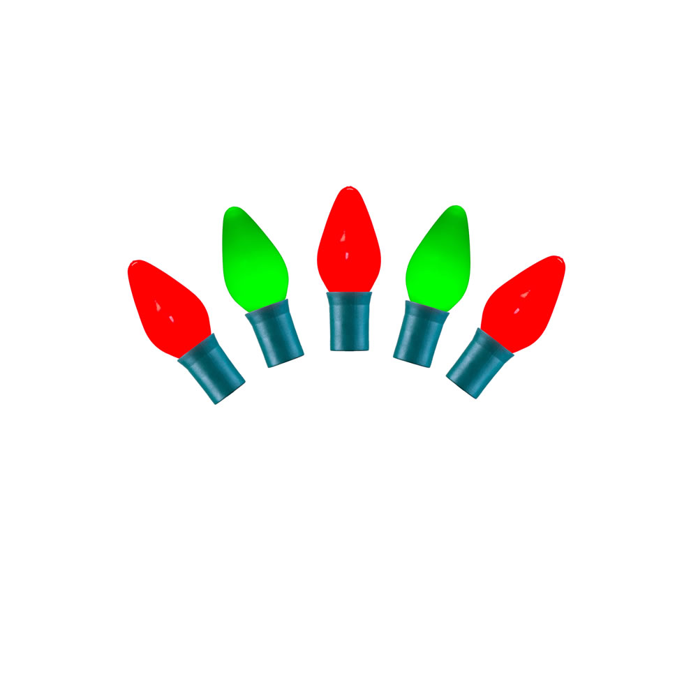 25 Light Red-Green Ceramic C7 LED Light on Green Wire with 8 in. Spacing & 16 ft. Christmas Light Strand