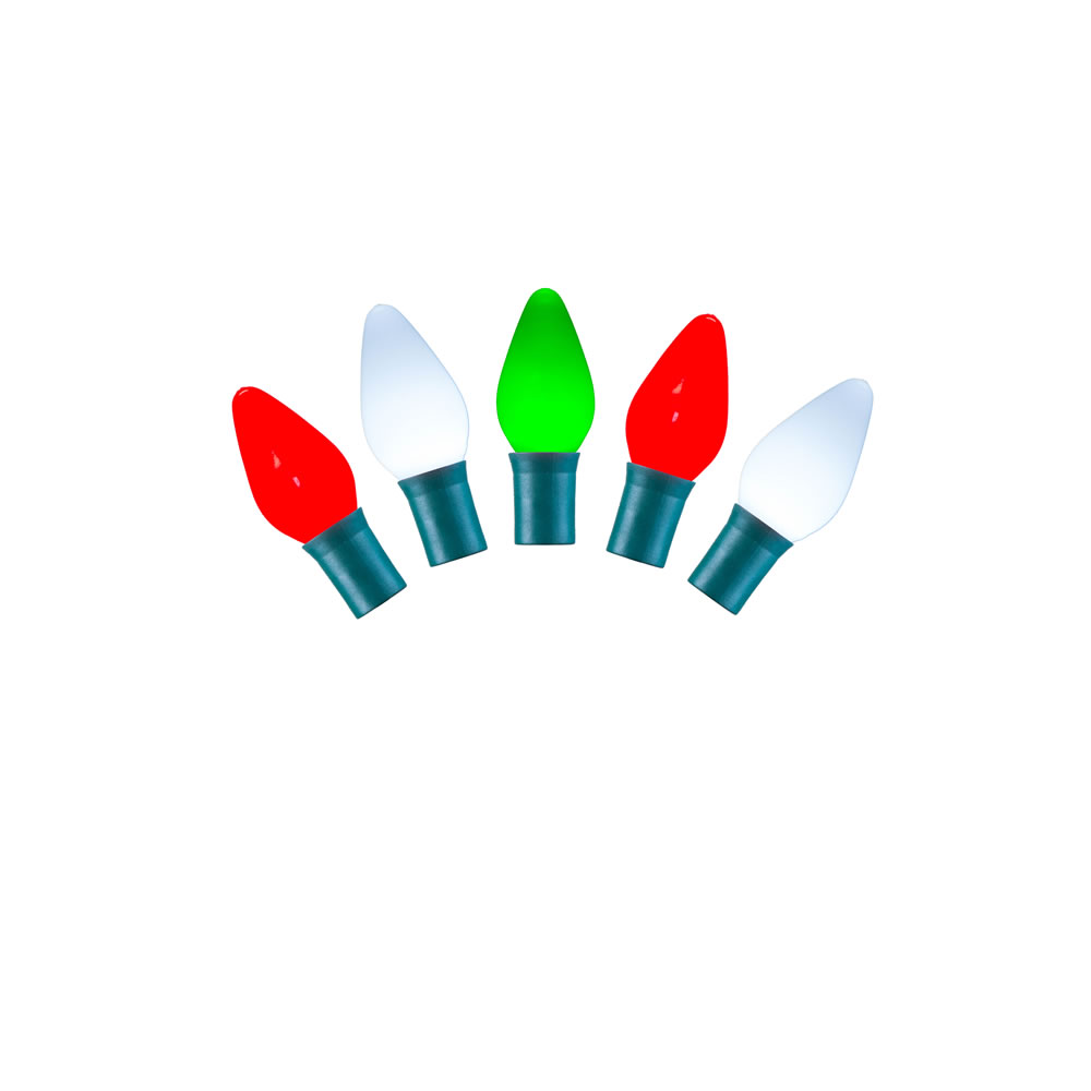25 Light Red & White-Green Ceramic C7 LED Light on Green Wire with 8 in. Spacing & 16 ft. Christmas Light Strand