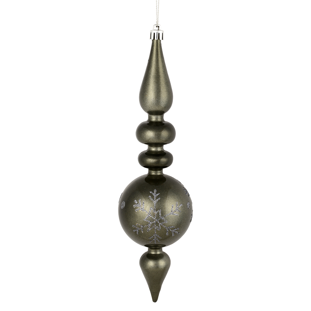 10 in. Pewter Candy Glitter Snowflake Finial Ornament  4 per Bag