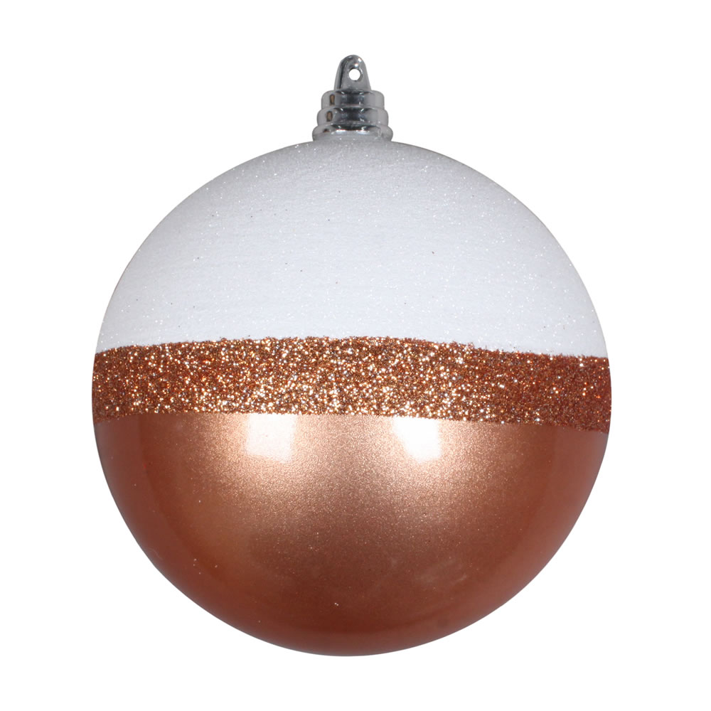 MT180758 4 in. Rose Gold Candy & White Glitter Ball Ornament  6 per Bag