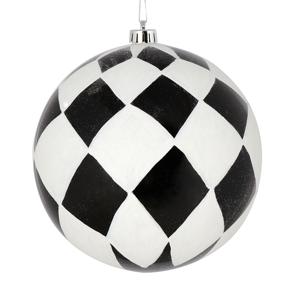 8 in. Black Ball with White Diamond Glitter Ornament