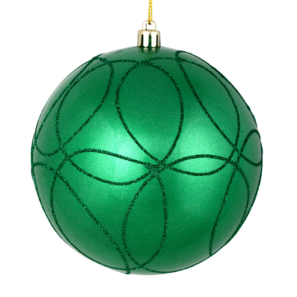 4 in. Seafoam Green Candy Ball Ornament with Circle Glitter Pattern  4 per Bag