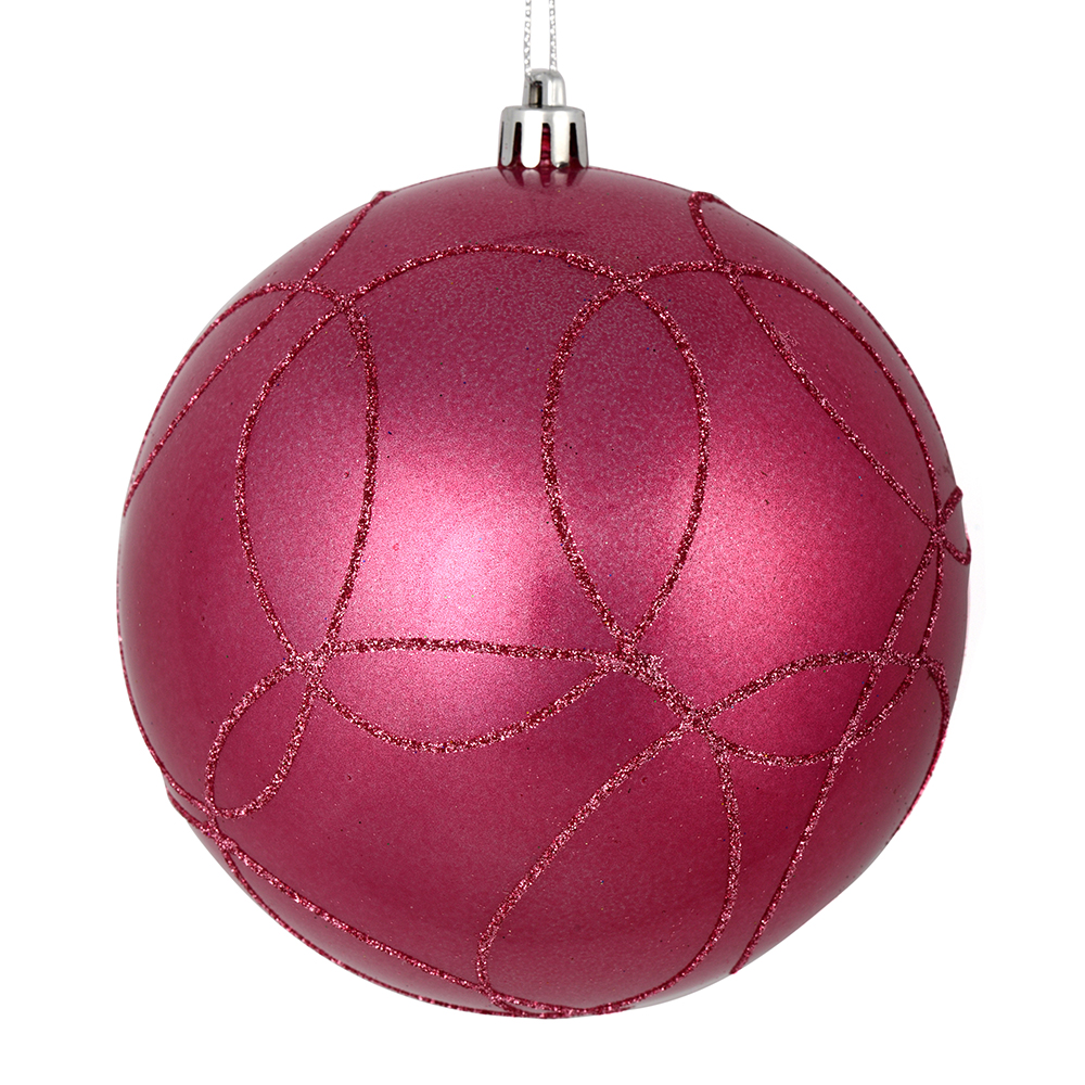 4 in. Mauve Candy Ball Ornament with Circle Glitter Pattern  4 per Bag