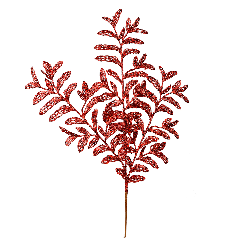 22 in. Red Bipinnate Glitter Leaf Spray, 12 per Bag -  Drop Ship Baskets, GI3258152