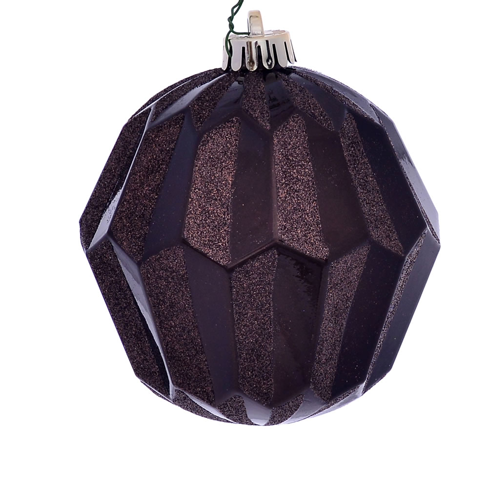 MC190875D 5 in. Chocolate Glitter Faceted Ornament - 3 per Bag