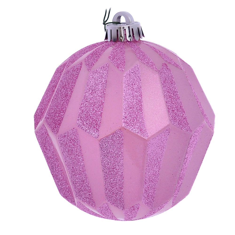 MC190879D 5 in. Pink Glitter Faceted Ball Ornament - 3 per Bag