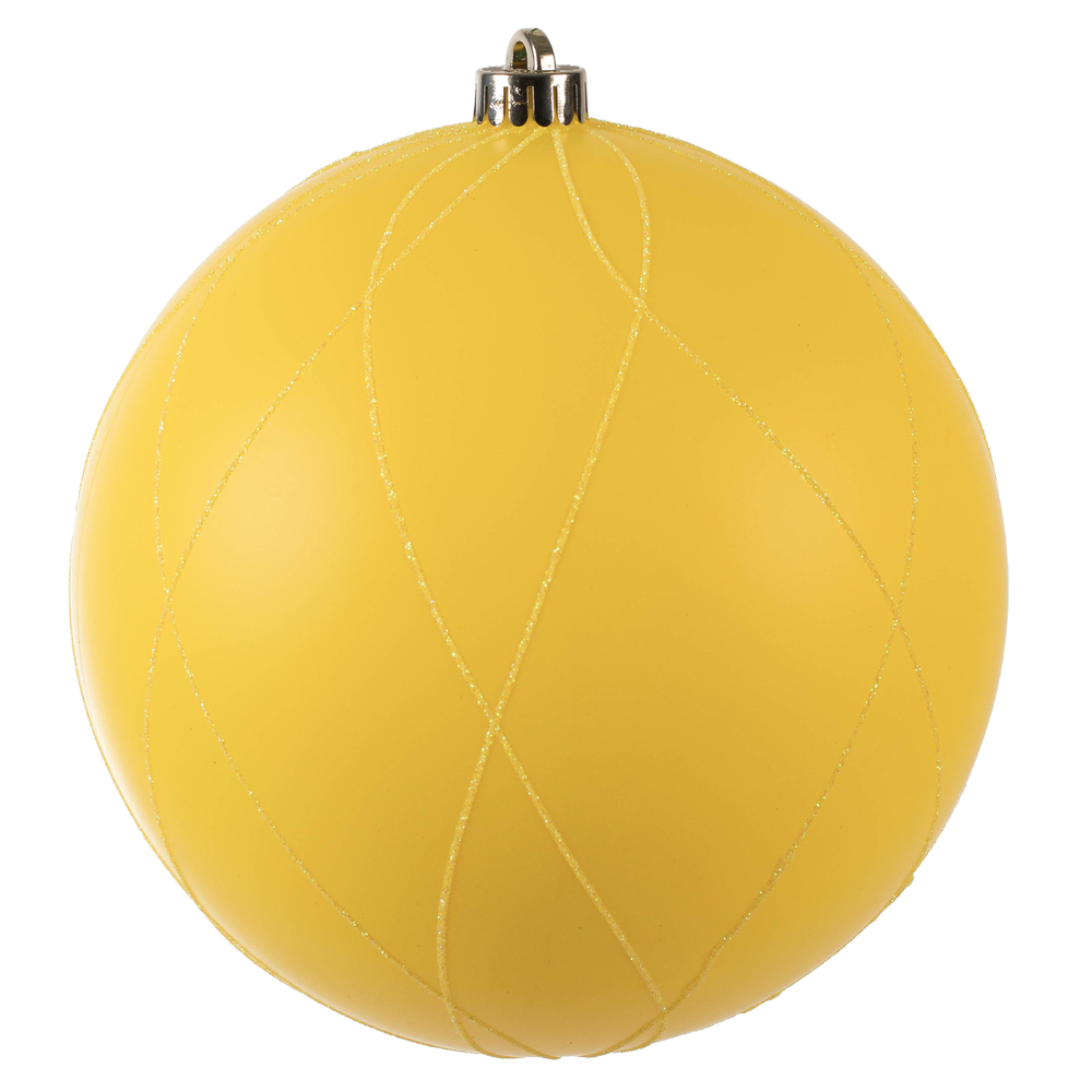 8 in. Yellow Matte Glitter Swirl Ball Ornament