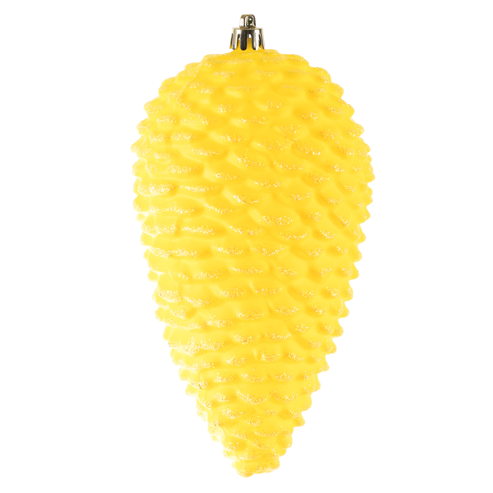7 in. Yellow Matte Glitter Pinecone Ornament - 4 per Bag
