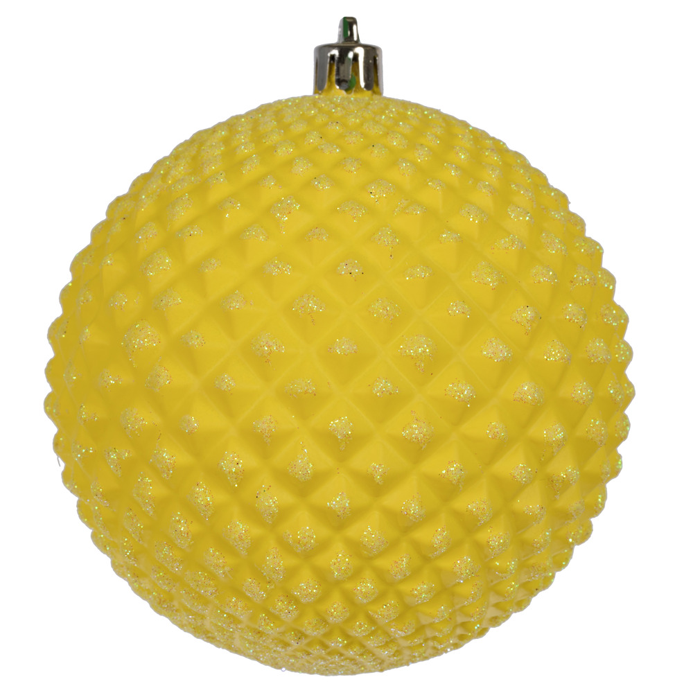 4 in. Yellow Durian Glitter Finish Ball Ornament - 6 per Bag