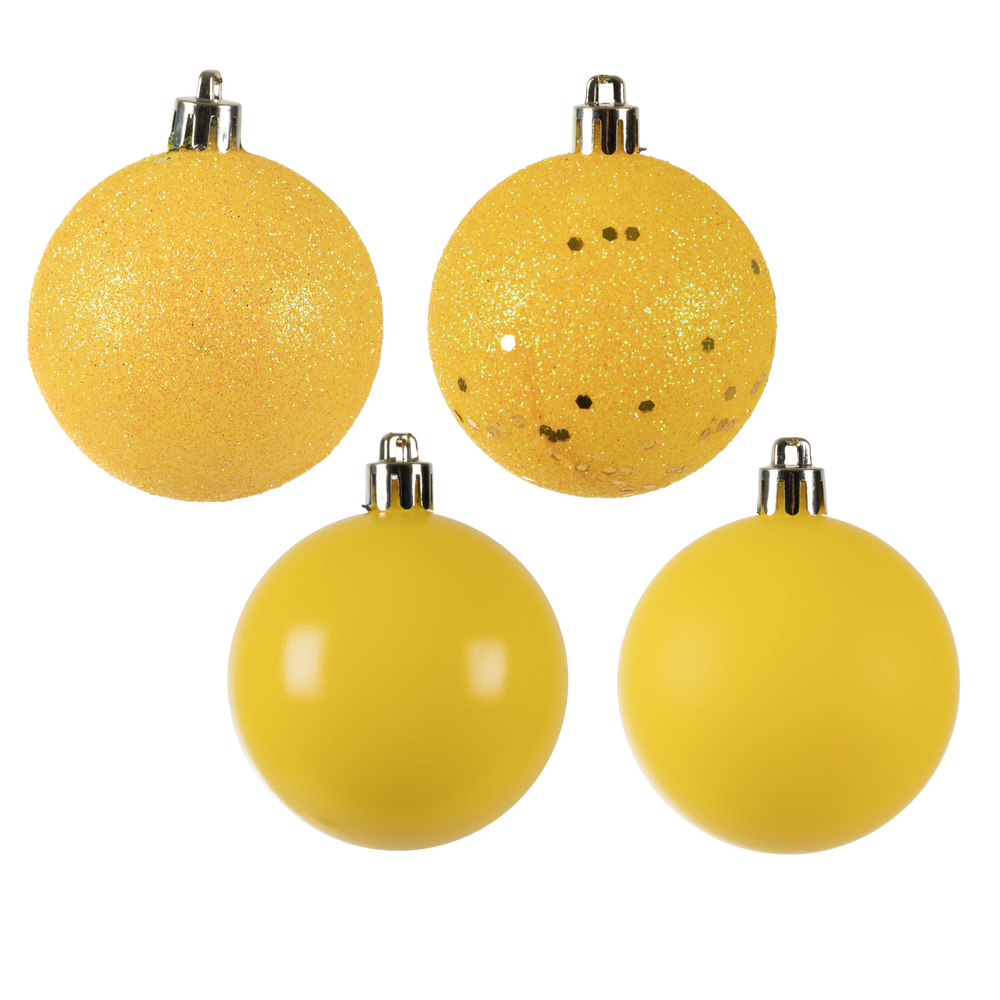 2.4 in. Yellow Ball 4 Finish Assorted Ornament - 24 per Bag