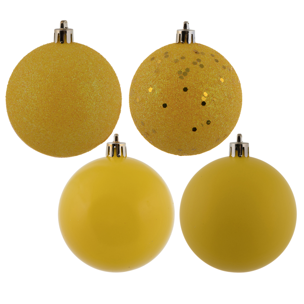 2.75 in. Yellow Ball 4 Finish Assorted Ornament - 20 per Bag