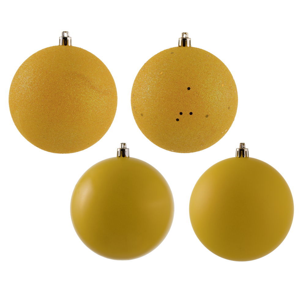 N591078A 4 in. Yellow Ball 4 Finish Assorted Ornament - 12 per Bag