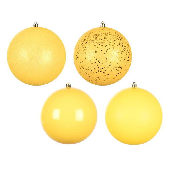 4.75 in. Yellow Ball 4 Finish Assorted Ornament - 4 per Bag