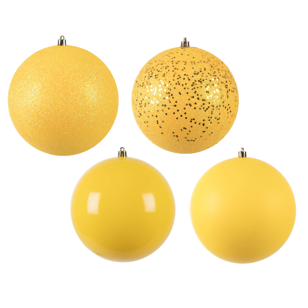 6 in. Yellow Ball 4 Finish Assorted Ornament - 4 per Bag