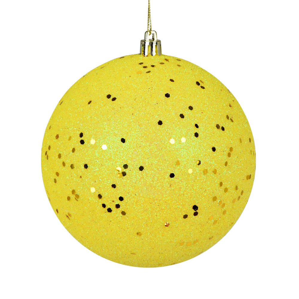 8 in. Yellow Sequin Ball Ornament with Drilled & Wired Cap