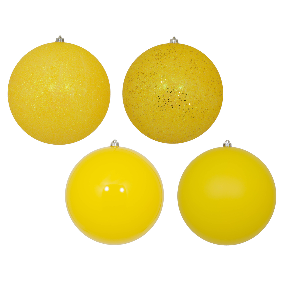 N593078DA 12 in. Yellow Ball 4 Finish Assorted Ornament - 4 per Bag
