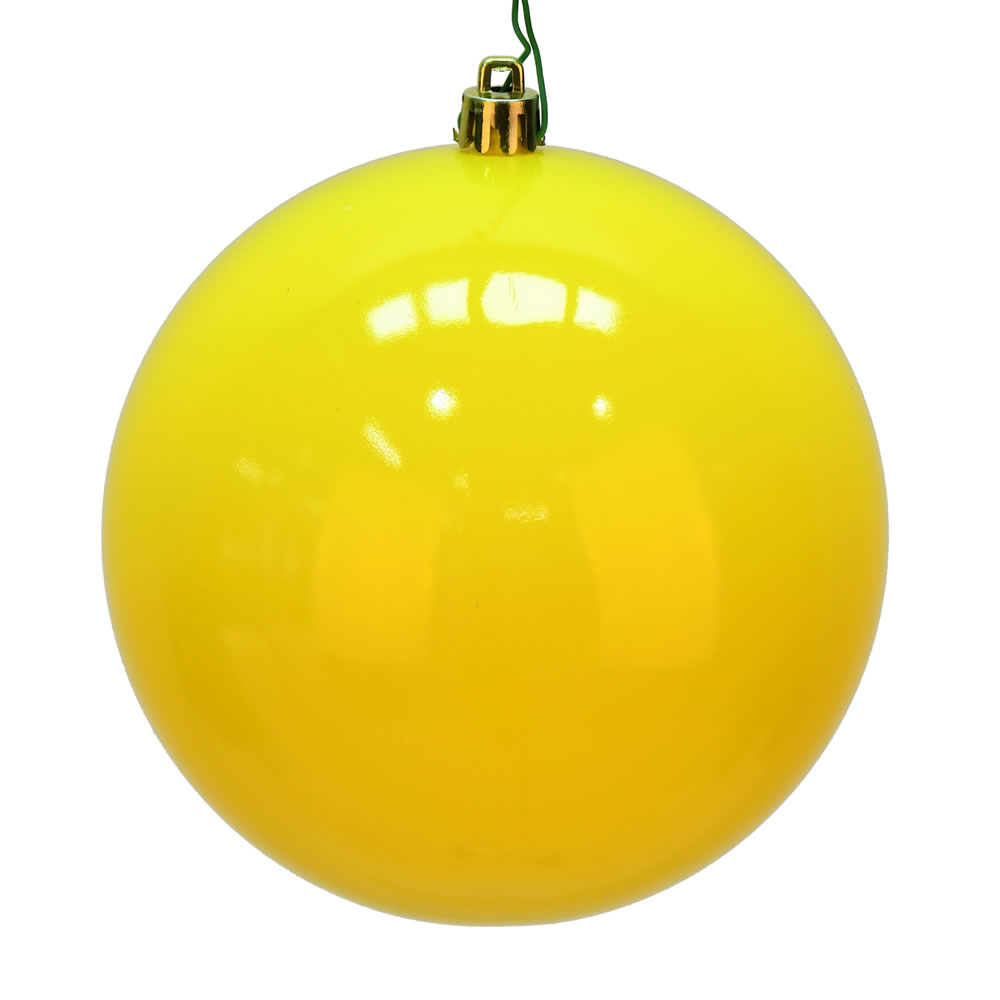 12 in. Yellow Shiny UV Treated Ball Ornament with Drilled Cap
