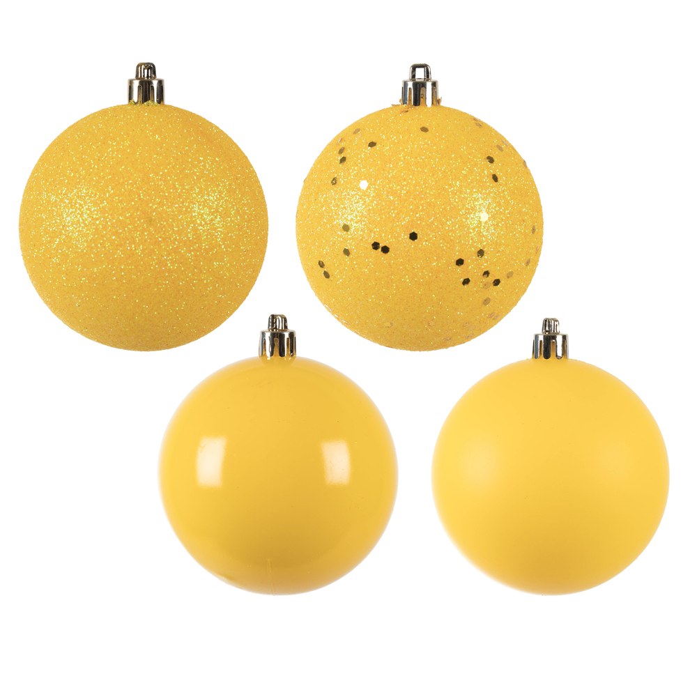 3 in. Yellow Ball 4 Finish Assorted Ornament - 32 per Bag