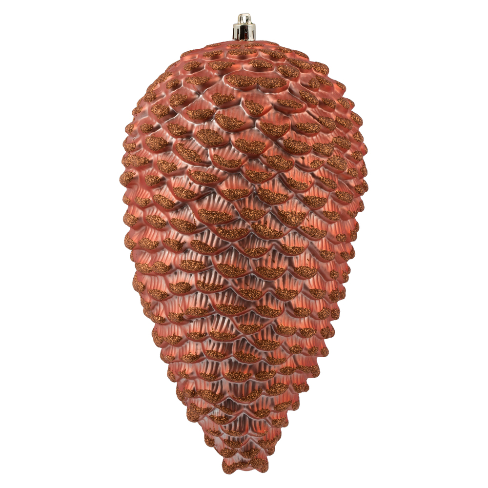 10 in. Coral Matte Glitter Pinecone Ornament - 2 per Bag