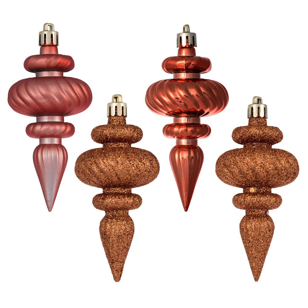 4 in. Coral Finial 4 Finish Assorted Ornament - 8 per Bag