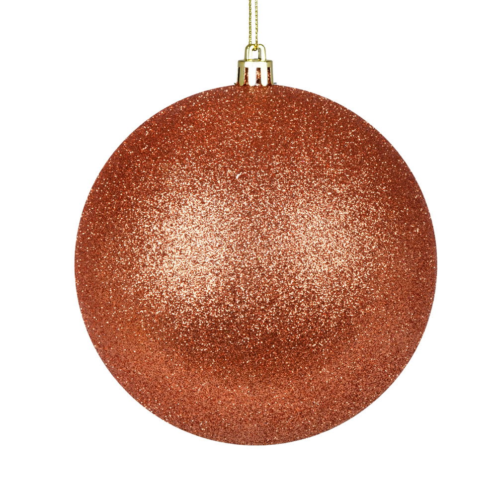 8 in. Coral Glitter Finish Ball Ornament with Drilled Cap