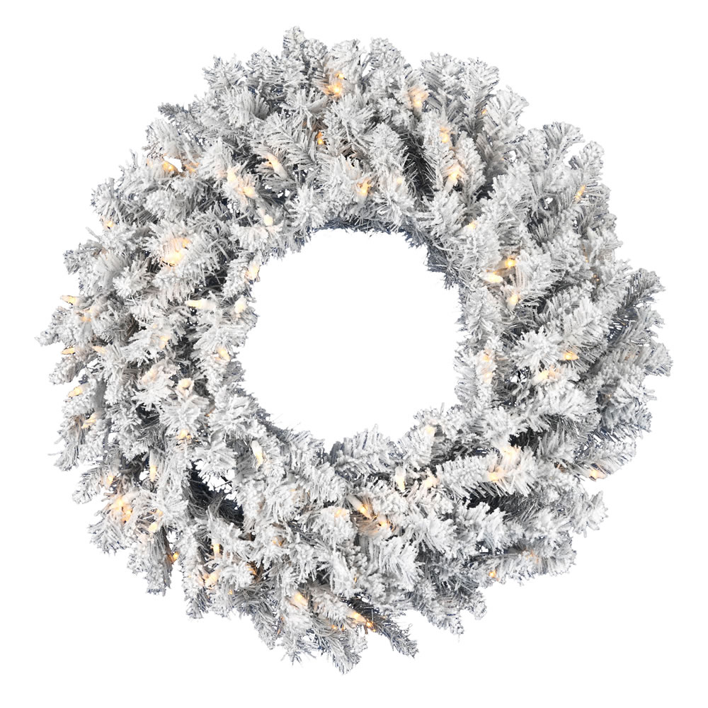 30 in. Frosted Silver Wreath with Dura-Lit 100 LED Warm White Mini Lights