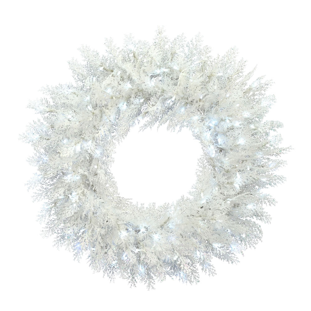 48 in. Flocked Cedar Wreath with Twinkle 600 LED Pure White 3 mm Wide Angle Twinkle Lights