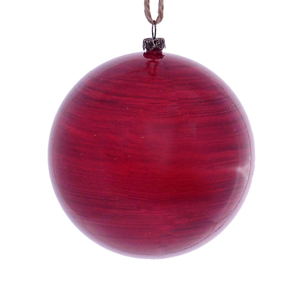 4 in. Red Wood Grain Ball Ornament - 6 per Bag