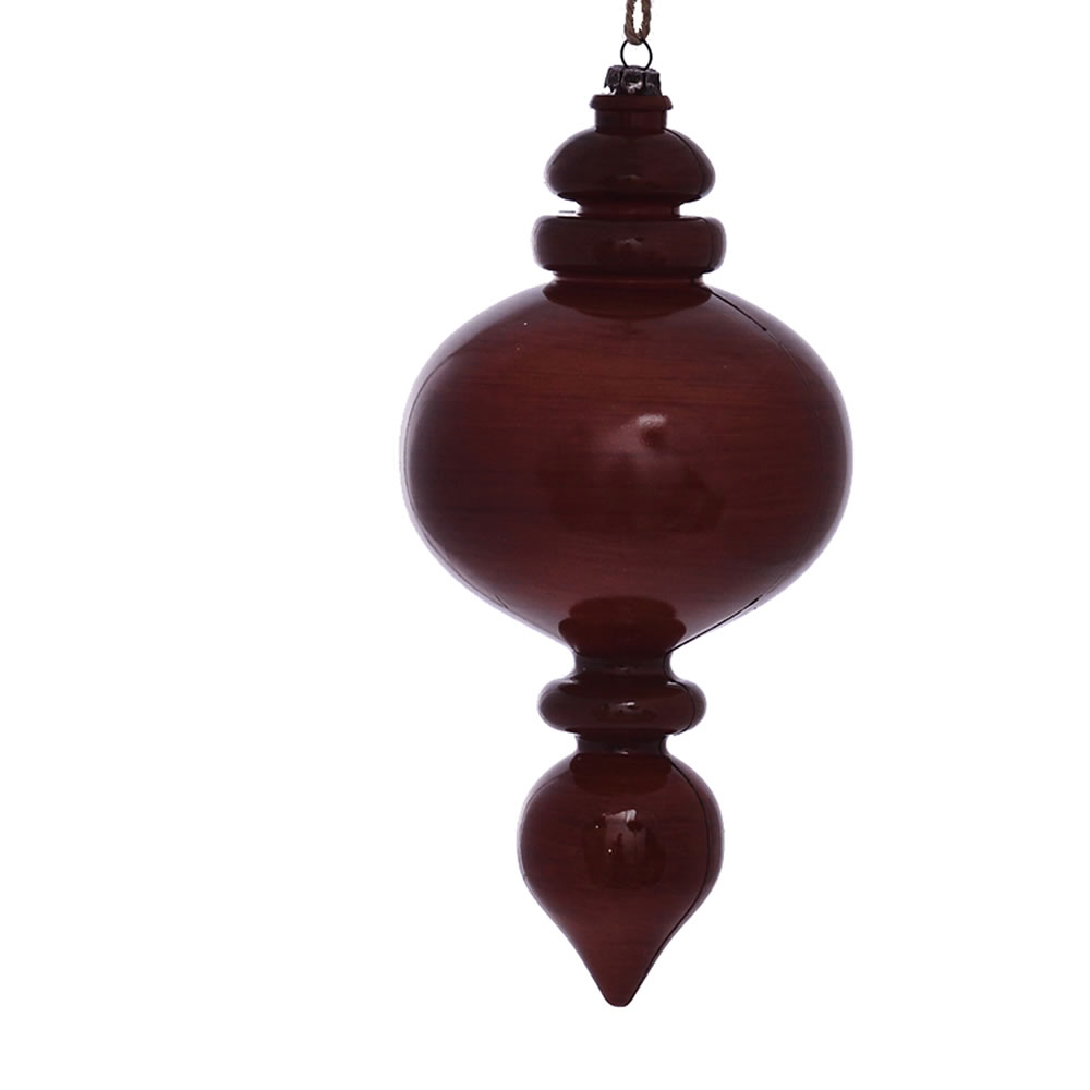 9 in. Copper Wood Grain Round Finial Ornament - 3 per Bag