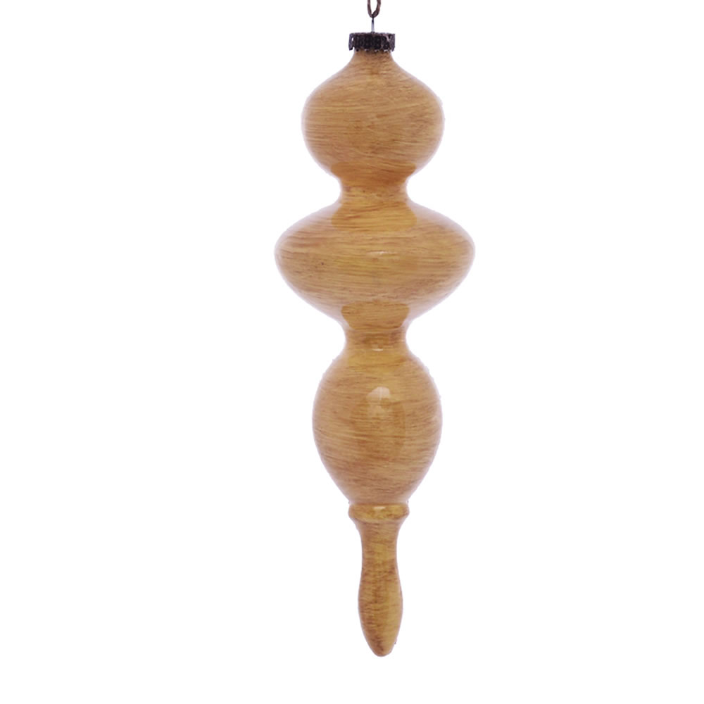 14 in. Tan Wood Grain Finial Ornament - 3 per Bag