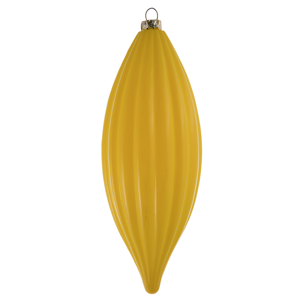 8 in. Yellow Shiny Line Finial Ornament - 4 per Bag