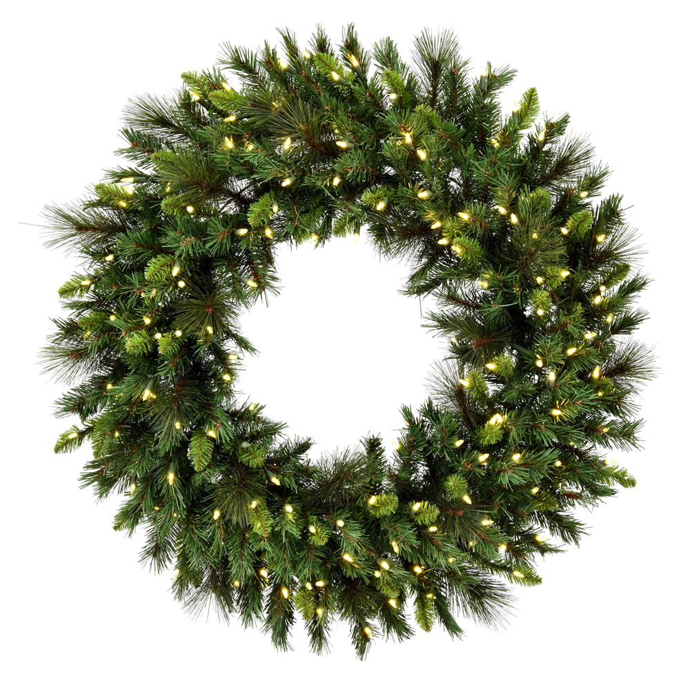 30 in. Bangor Mixed Pine Wreath with Dura-Lit 100 LED Warm White Mini Lights
