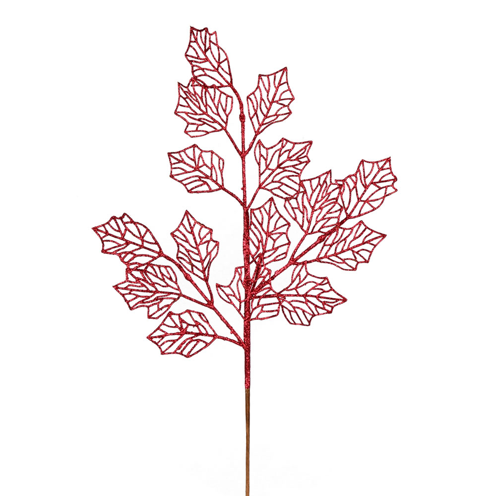 21 in. Burgundy Glitter Holly Leaf Lace Spray - 12 per Bag