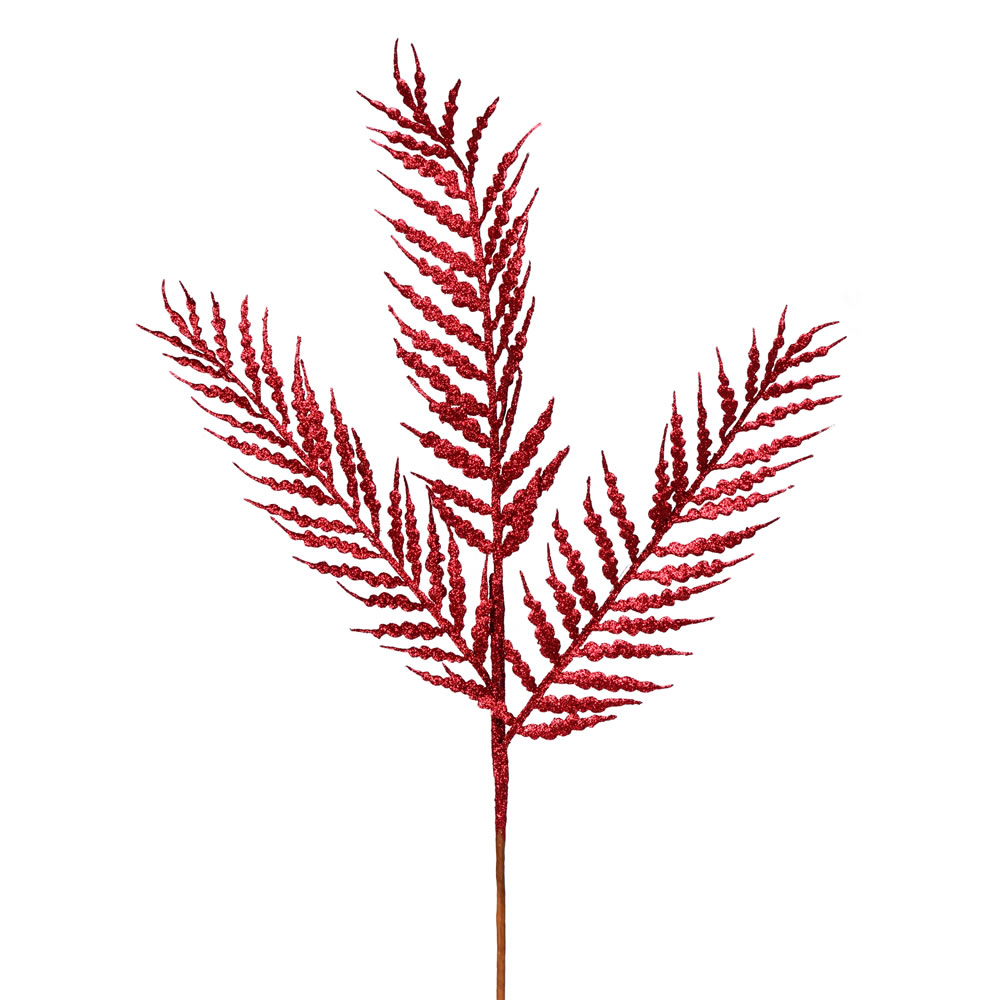 21 in. Burgundy Glitter Feather Fern Spray - 12 per Bag -  Drop Ship Baskets, GI3267459