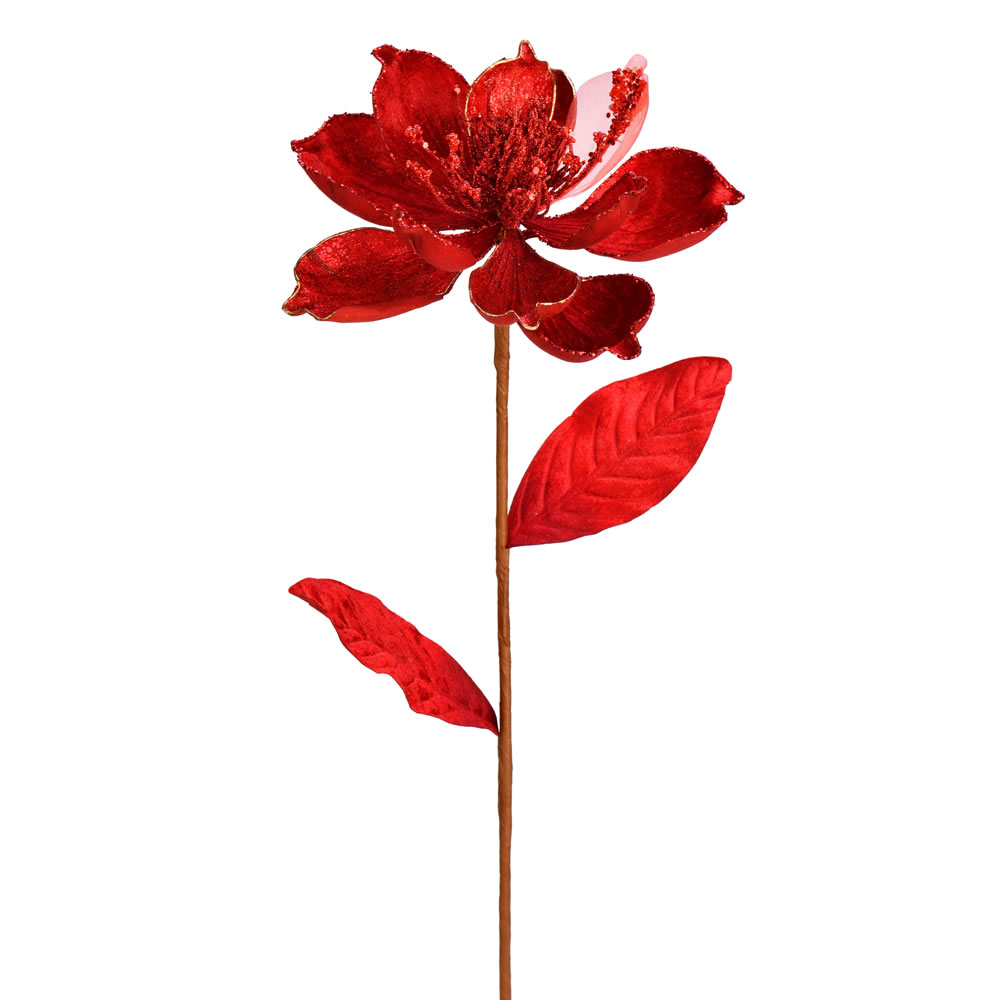 30 in. Red Glitter Magnolia Spray - 2 per Bag