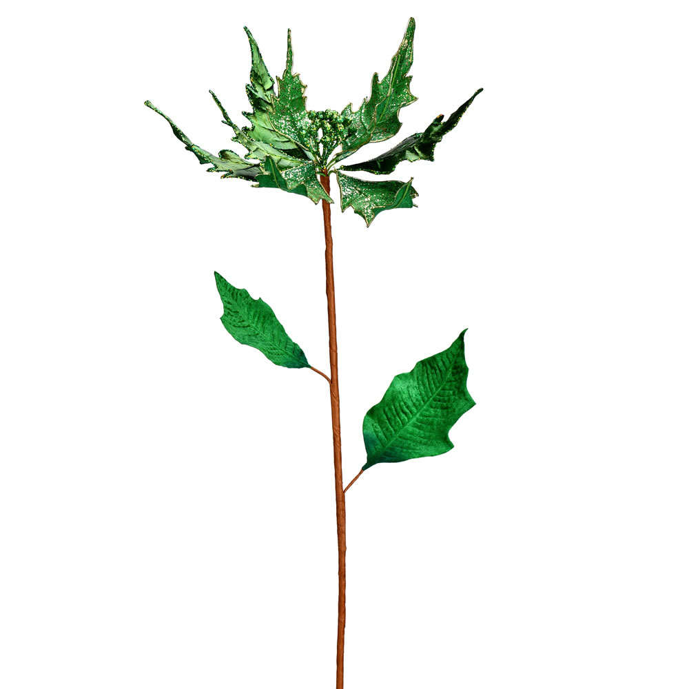 32 in. Green Glitter Poinsetta Spray - 2 per Bag