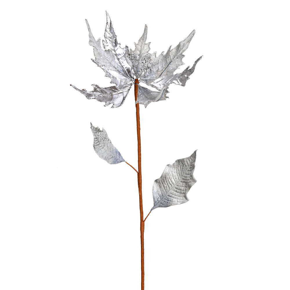 32 in. Silver Glitter Poinsetta Spray - 2 per Bag