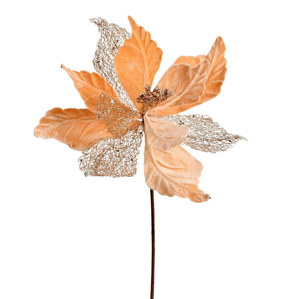 QG190858 12 in. Rose Gold Velvet Poinsettia Spray - 6 per Bag